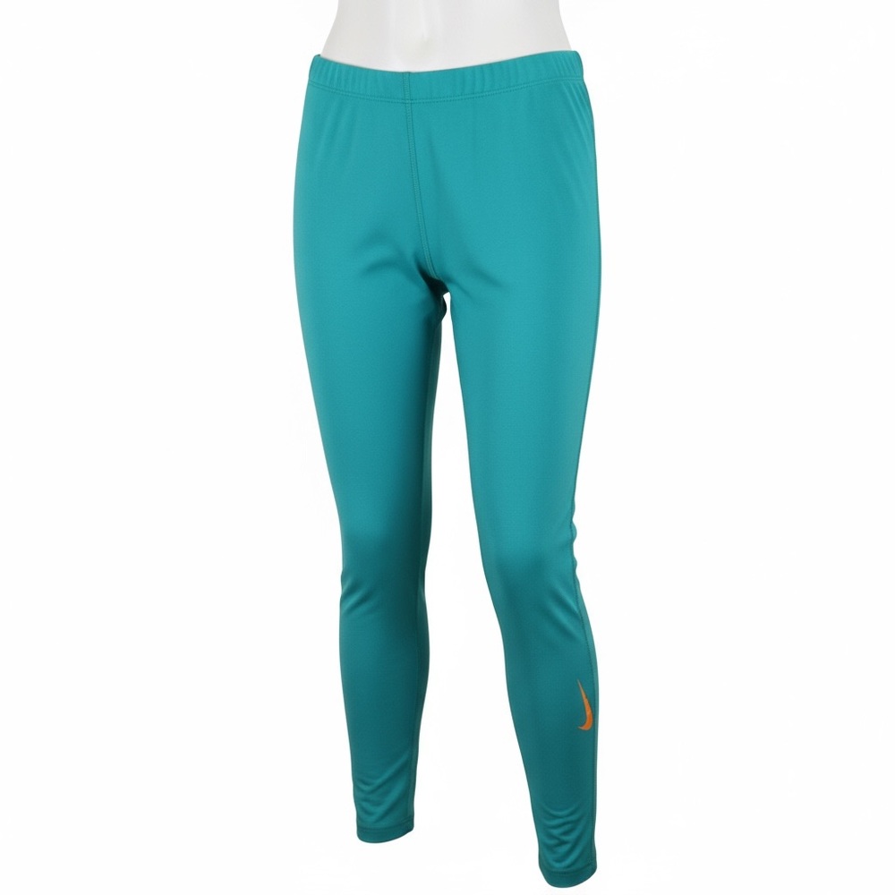 Nike Teal Leggings Small | Orange Swoosh Logo | Cropped Fit